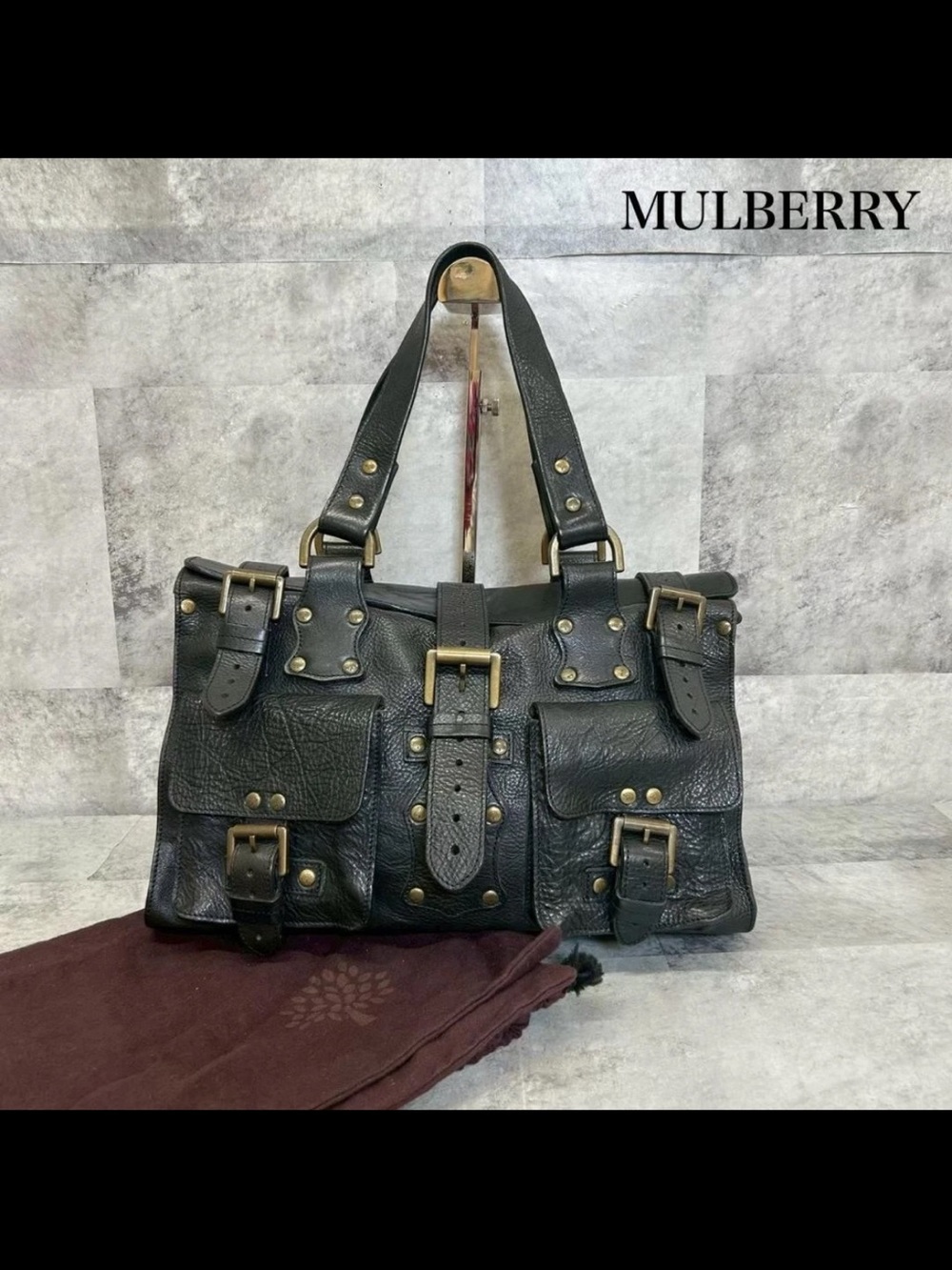 Mulberry Black Pebbled Leather Buckle Satchel with Brass Hardware - Picture 1 of 11
